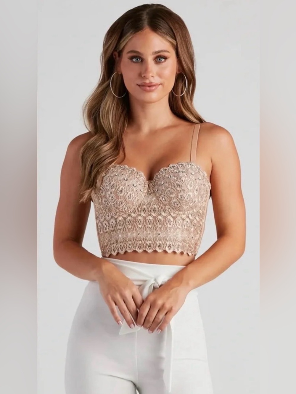 Windsor Nude Embellished Lace Corset Bustier Top XS